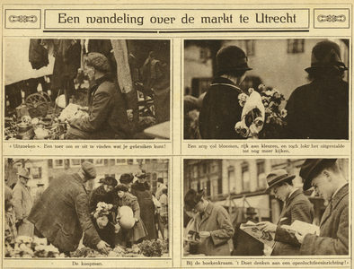 870026 Collage van 4 foto's betreffende de markten te Utrecht, met afbeeldingen van de markt op de Neude en de ...